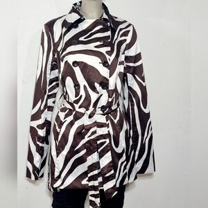 Zebra Print Double-Breasted Trench Coat